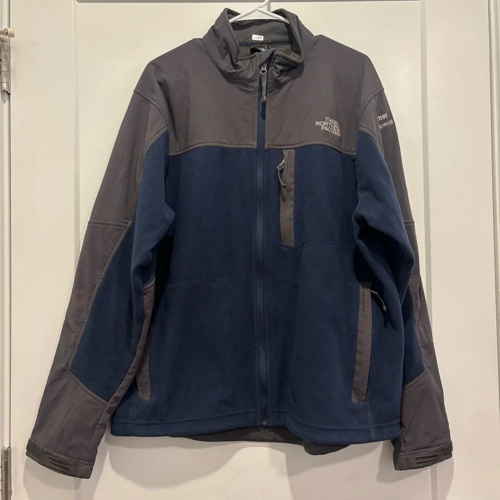 The North Face Windstopper Fleece Jacket Mens XL Navy Grey Full Zip Turner Logo